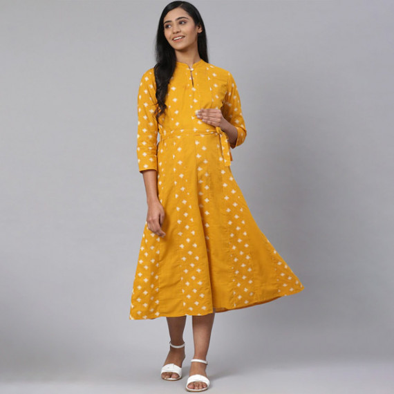 http://43.204.190.18/products/women-mustard-yellow-off-white-printed-pure-cotton-maternity-a-line-dress