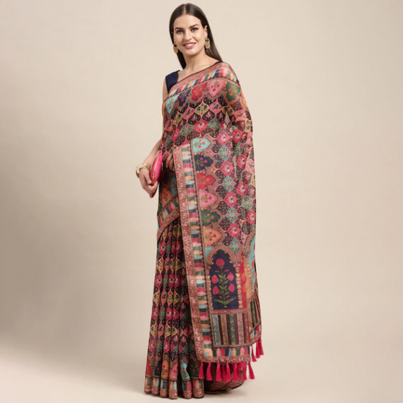 http://43.204.190.18/products/peach-coloured-multicoloured-kalamkari-sequinned-linen-blend-block-print-saree